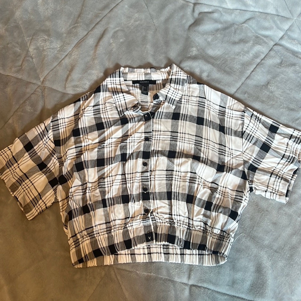 Elasticized-Hem Plaid Shirt